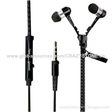 Zipper wired earphones for mobile phones